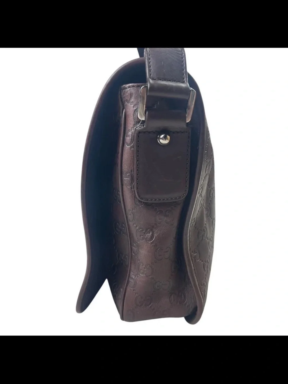 Gucci Dark Brown Embossed GG Messenger Bag